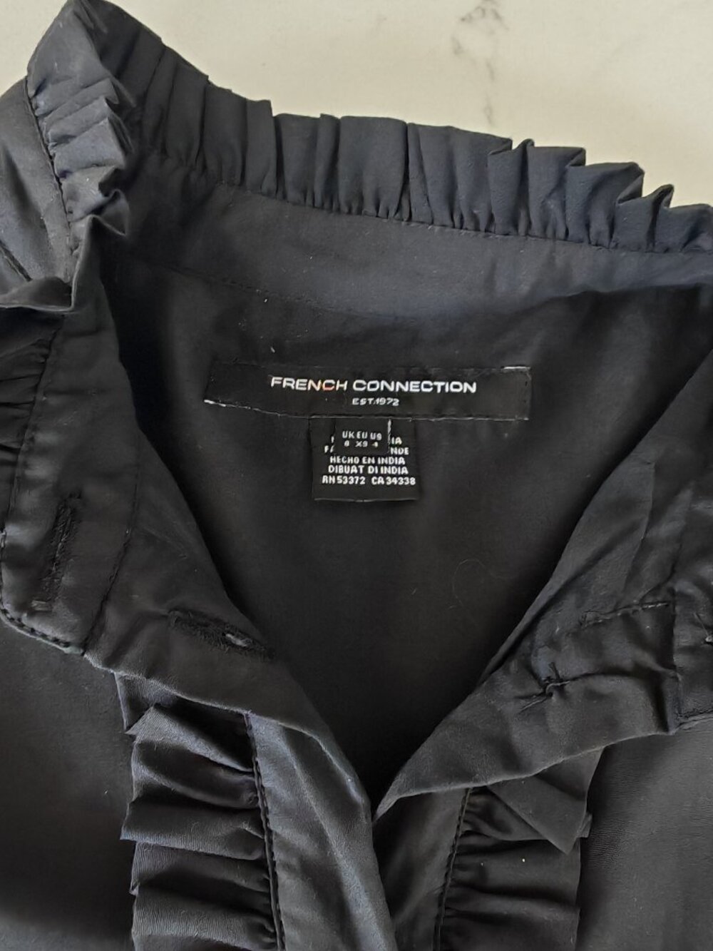 French Connection Black Ruffle Button Front Romper Dress Size 4 | Cinched Waist - Picture 6 of 11